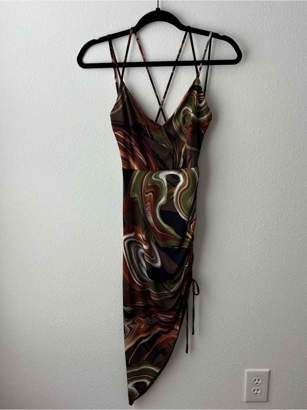 Windsor Asymmetrical Brown Green Swirl Slip Dress